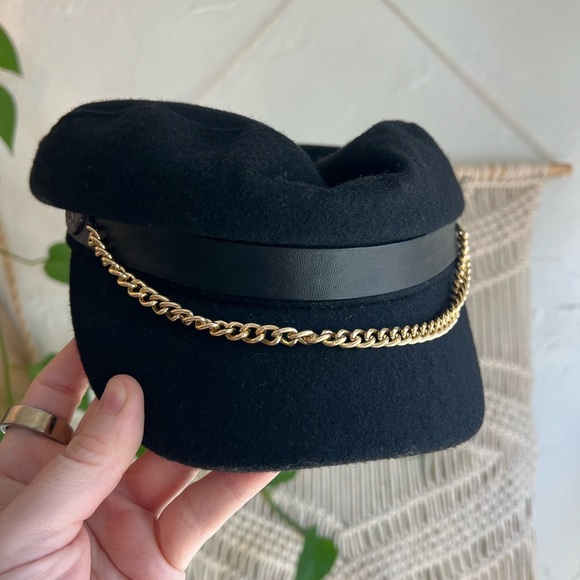 🖤 Vintage Black Wool Fisherman Cap - Boho, Nautical Hat Chain & Anchor 🖤 - Picture 6 of 8